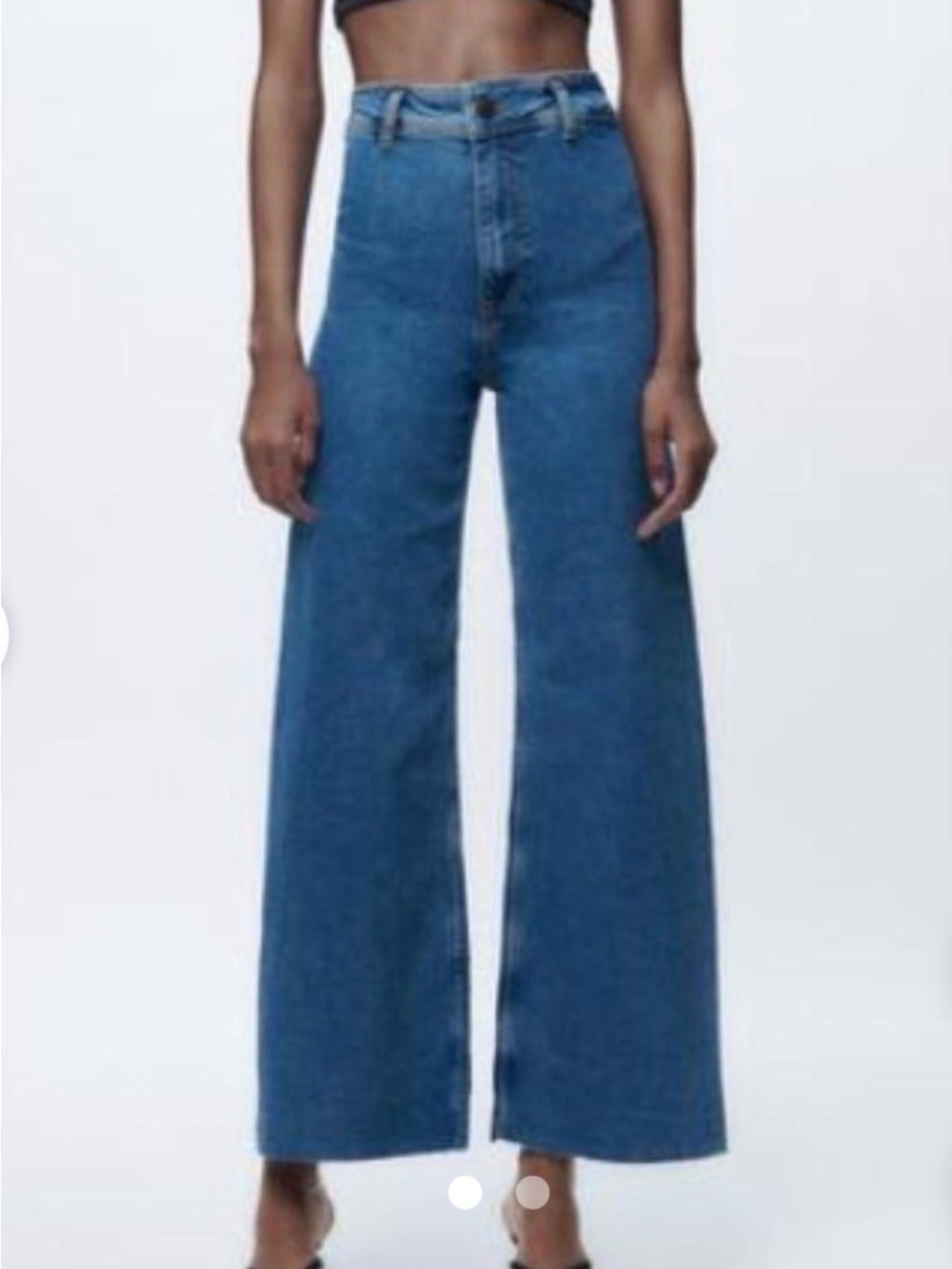 NWOT Zara High Rise Wide Leg Fray Denim Jeans 10